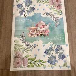 Decorative poster with floral and tea set design 10x8”