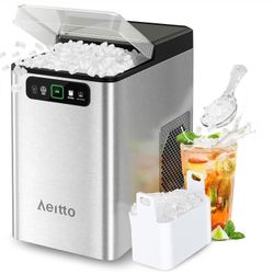 Aeitto Nugget Ice Maker 40Lbs/24H, Countertop Soft Chewable Ice Pebble Ice Machine, One-Click Operation, Auto Self-Cleaning Ice Makers with Scoop&Bask