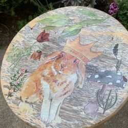 Story Stool Royal Rabbit In The Forest. Sturdy Wooden Stool 24 Inches High.