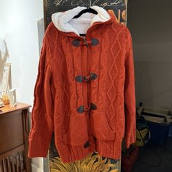 Women's Outerwear Raw Hooded Flare Button Sweater Cardigan