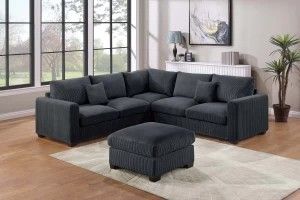 ✅️✅️4 pc black corduroy fabric upholstered sectional sofa with ottoman✅️