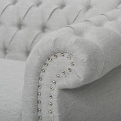 Tufted Chesterfield Solid Fabric 3-Seater Sofa 84.75 in. Linen - Grey