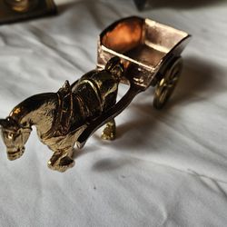 Vintage Brass Horse And Working Copper Cart Paperweight Figurine