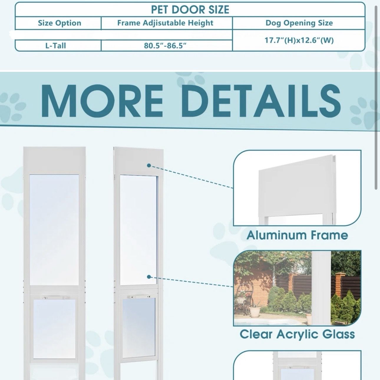 Dog Door For Sliding Glass Door, Adjustable Height, Doggy Door With Lock For Renters And Apts