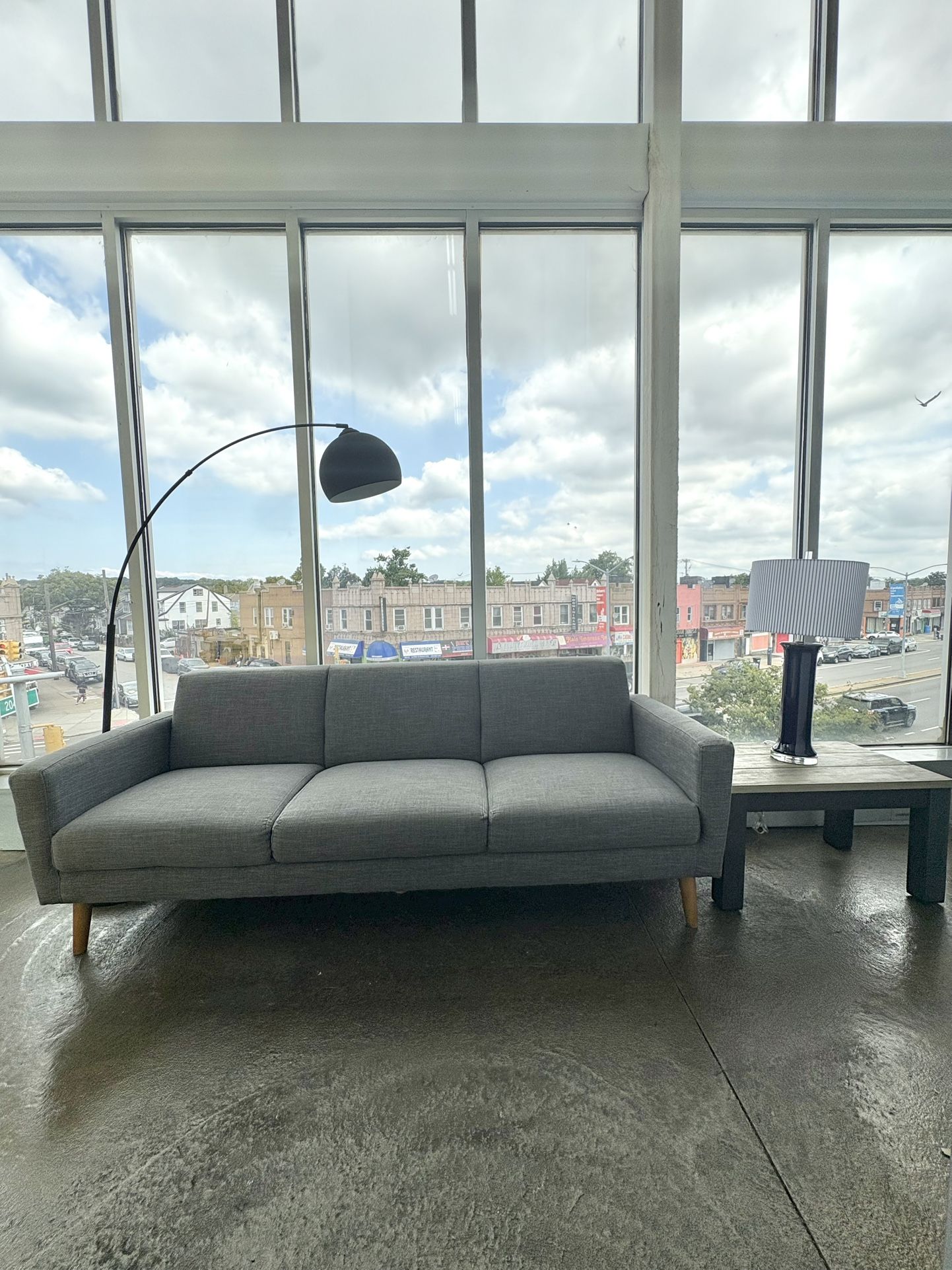 West Elm Midcentury Modern Minimalist Gray Fabric Sofa Couch