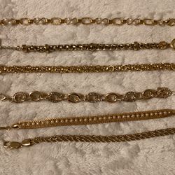 6 Beautiful Gold Plated Bracelets 6.5”-7” Long…different Styles( Sold Separately)