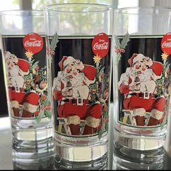 Vintage Christmas Coke Drinking Glasses