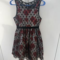 Blush by Us Angels Dress Girls Size 16 Red Roses Black Polka Dot