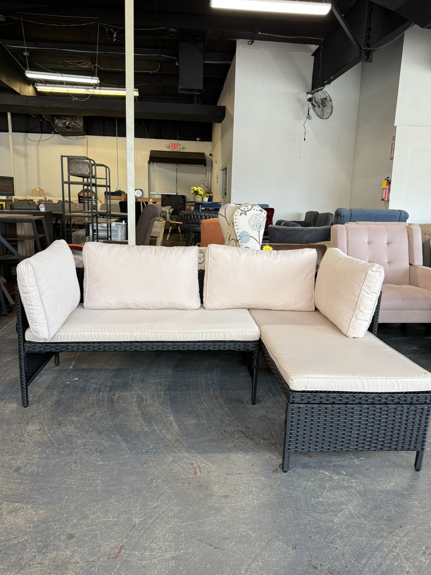 Patio Furniture L Shape Outdoor Set, Wicker Rattan Sectional Sofa with Cushions, Suitable for Patio, Garden, Porch, Poolside (Light Beige) 💰120$
