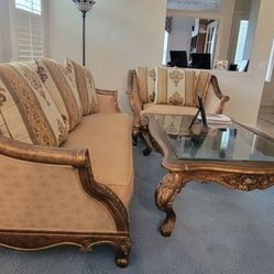 Formal European Living Room Set - Sofa, Love Seat, Table