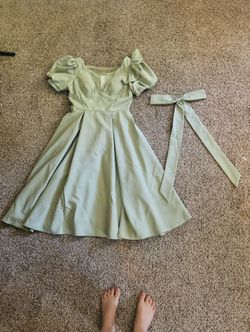 Sage Green, Simple V Neck, Prom Dress
