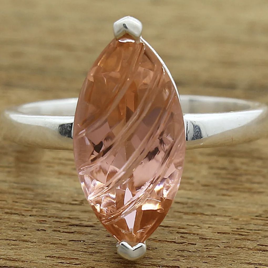 Treated Peach Morganite 925 Sterling Silver Ring