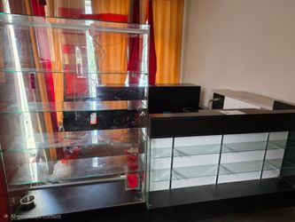 Used 5 piece Checkout Counter for Retail Store W/ Display Cases