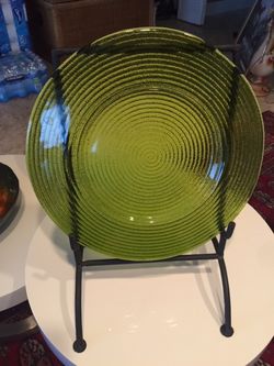 Olive Green Glass Display/Serving Plate Heavy!