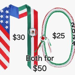 Graduation Mexican/American Sash and Ribbon Leis 🎓 Collare de liston colores Mexicano/ Americanos para graduacion