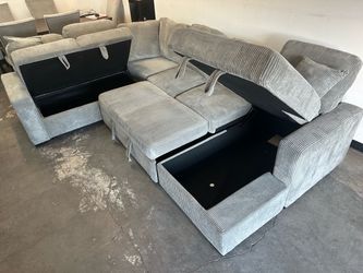 New gray couch 120” with pullout and storage