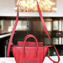 Celine Nano Drummed Calfskin Red 