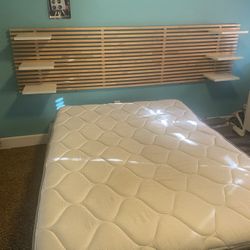 IKEA Full Size Bed With Pullout Drawers & Headboard With Shelves + Hideaway Wall Shelf/dresser