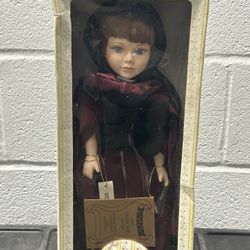 Seymour Mann 16" Porcelain Connoisseur Collection Doll Brown Hair Blue Eyes New