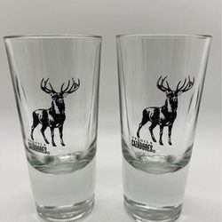Crisa Cazadores Triple Shot Glasses DEER Hunter Stag Weighted Bottom Heavy Scarce Set of 2