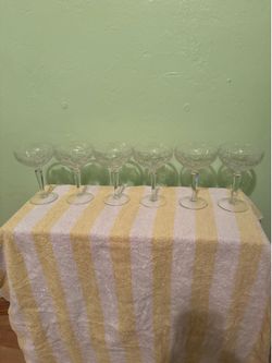 6 Vintage Etched Glass Coupe Glasses