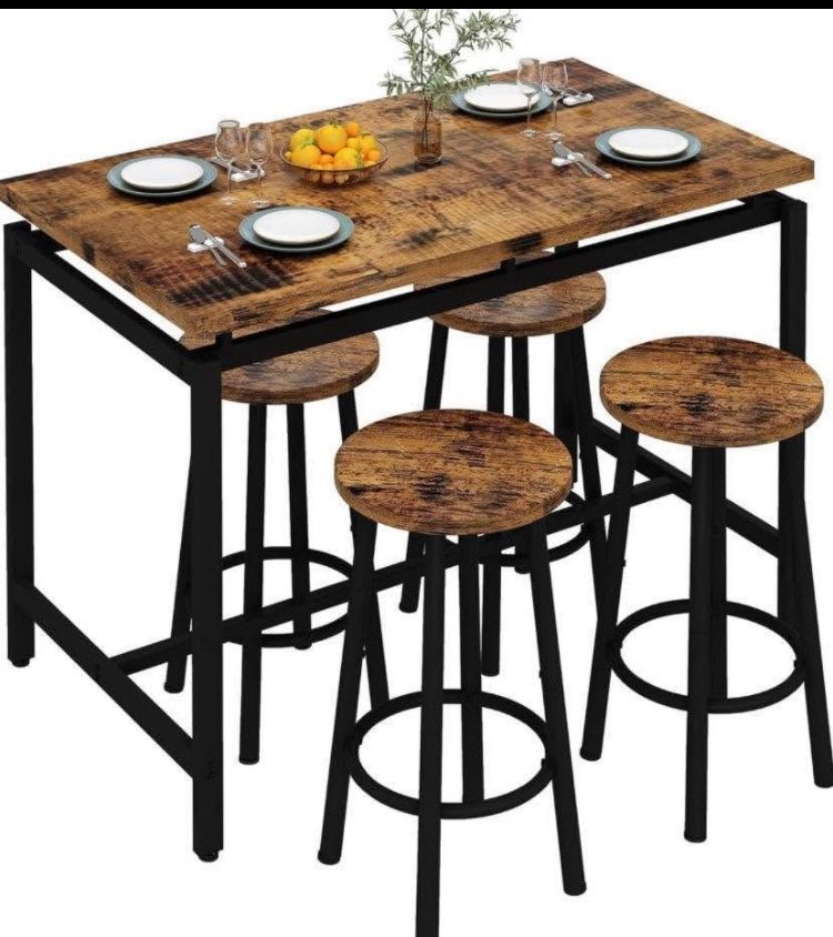 Bar Table Set Kitchen Pub Table with 4 Stools 5 Pieces Dining Table Set Breakfast Table of 47.2 x 23.6 x 34.6 Inches, Stool of 11.8 x 11.8 x 23.8 Inch
