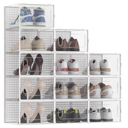 12 Pack Large Shoe Storage Box Organizer for Closet White
