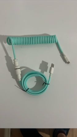 Teal And White Coiled Keyboard Cable