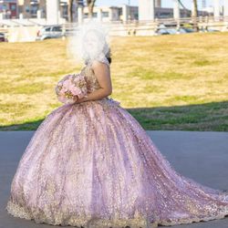 Rose Gold And Gold Quinceanera Dress Xsmall