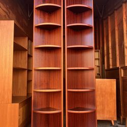 Pair of Vintage Danish Mid Century Modern Cherry Corner Bookcases 