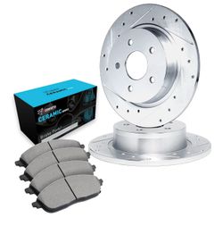 R1 Concepts Rear Brake Kit Fits 2015-2019 Hyundai Sonata 2014-2016 Kia Cadenza; 2016-2020 Kia Optima| Ceramic Brake Pads and Drilled Slotted eLINE Bra