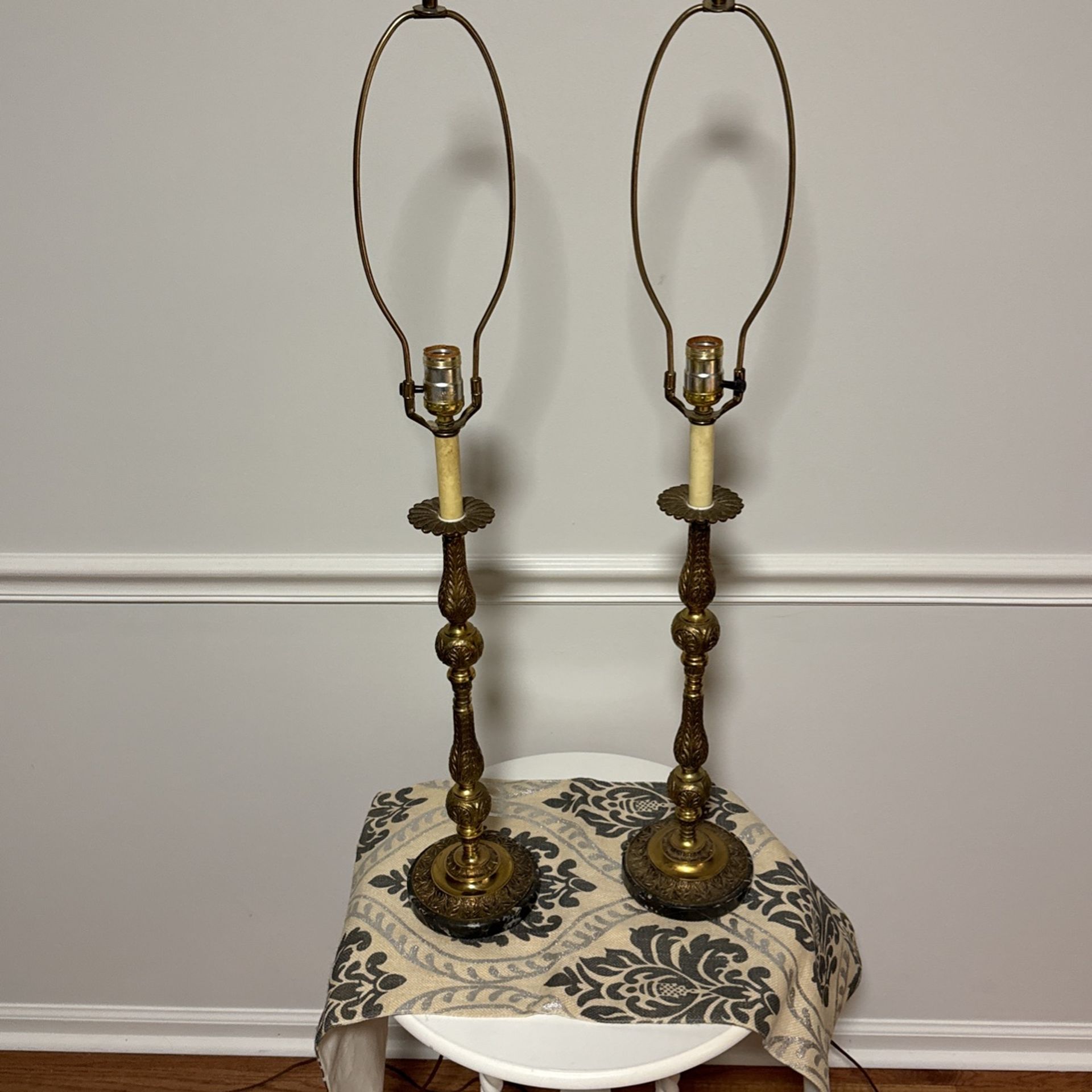 Antique Brass And Marble Table Lamps