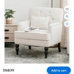 Arm Chair with Ottoman, Upholstered Button Tufted Accent Chair, Linen Fabric Sofa Reading Chairs for Living Room, for Bedroom, Home Office