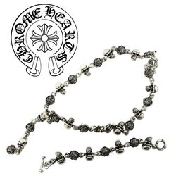 Inspired Chrome Heart Bracelet and Necklace - Silver 925 - Skull & Flower Jewelry Mens Womens Unisex