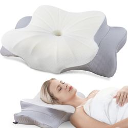 DONAMA Cervical Pillow for Neck and Shoulder,Contour Memory Foam Pillow,Ergonomic Neck Support Pillow for Side Back Stomach Sleepers with Pillowcase-K