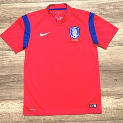 Nike South Korea Dri Fit Red Blue 2014 Authentic Red Soccer Jersey Mens M