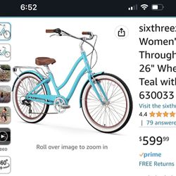 sixthreezero EVRYjourney Women's 7-Speed Step-Through Hybrid Cruiser Bicycle, 26" Wheels and 17.5" Frame, Teal with Brown Seat and Grips, 630033