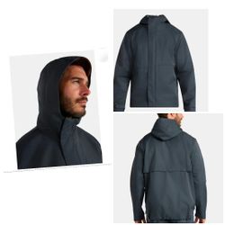 Ozark Trail Rain Jacket Black Stone Waterproof Hooded Lined Pockets Men's SZ XL