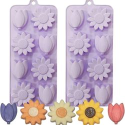 Flower Chocolate Molds 2Pcs SunFlower Ice Cube Silicone Molds Tulip Shape Candy Molds Jello Molds Pudding Molds Soap Molds Cookie Molds for Desserts M