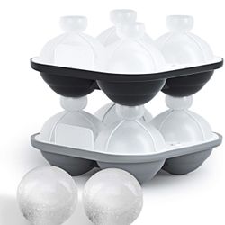 Ice Cube Trays 2 Pack Large Silicon Ice Cubes Mold 2.5-Inch Ice Ball Maker Round Ice Mold with Funnel and Lid, Easy-Release, No Leakage, for Whiskey, 