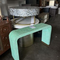 Baxton Studio Didrika Console Table in Seafoam Green Mother of Pearl