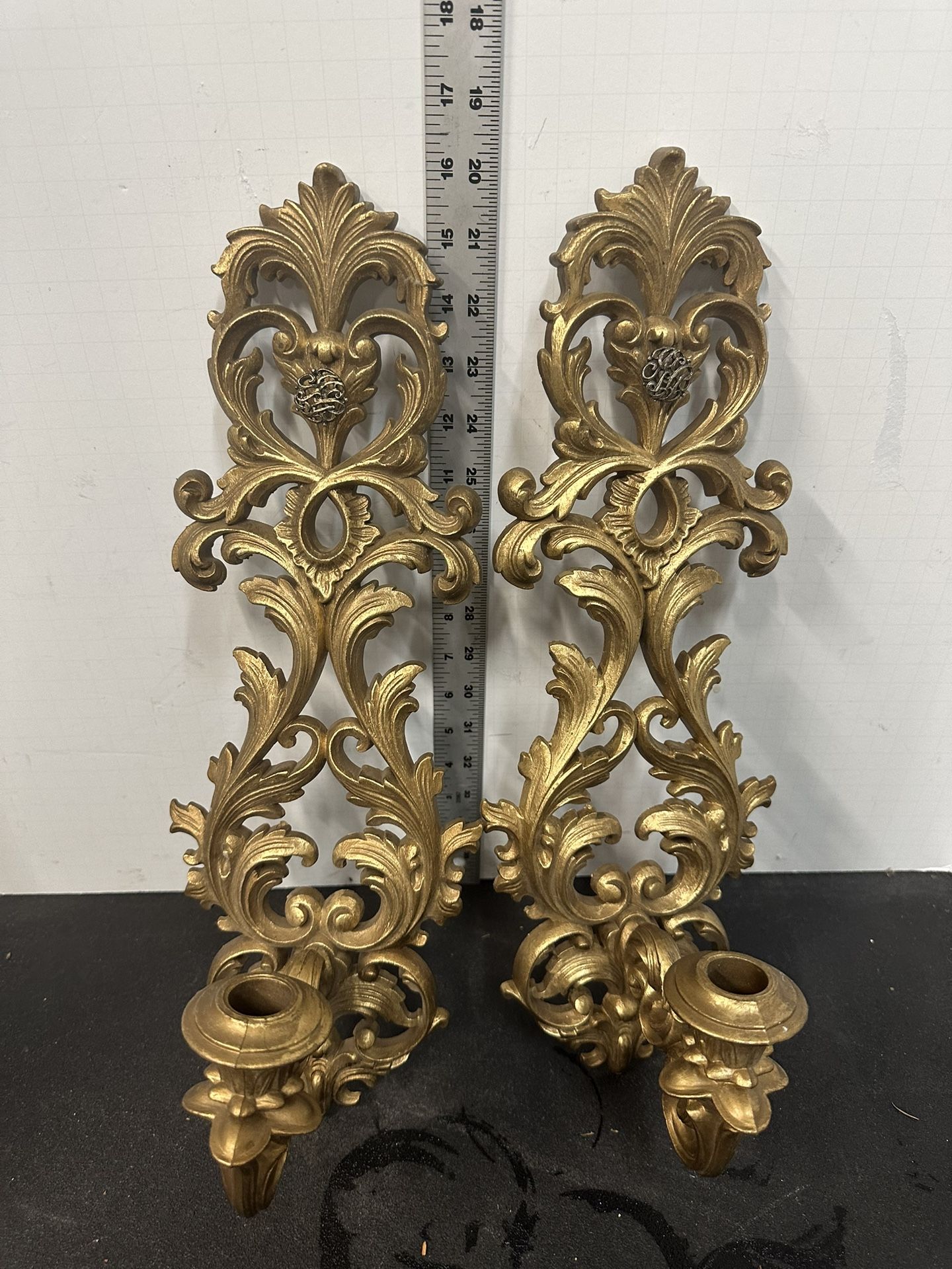 Set of 2 Gold Burwood Hollywood Regency Style Wall Sconce Candle Holders #D10