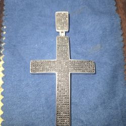3.46 CT MENS GENUINE BLACK DIAMOND WHITE GOLD FINISH LARGE CROSS
CHARM PENDANT