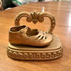 Vintage 1950's Bronze Baby Shoe - Bookend Bronze On Cast Iron 