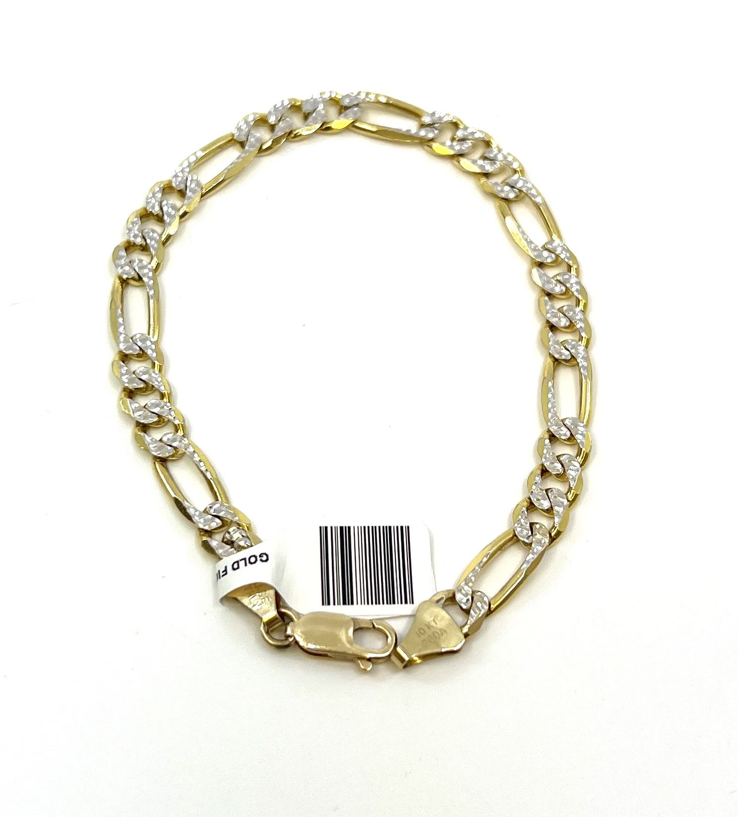 10K Solid Gold Figaro Bracelet 8” Long Diamond cut links