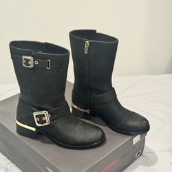 Vince Camuto VC-WINDY Black Leather & Suede Moto Boots – Brand New, Size 6M