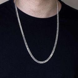 Sterling Silver 925 Solid 6 MM curb Style Chain- 24 In.