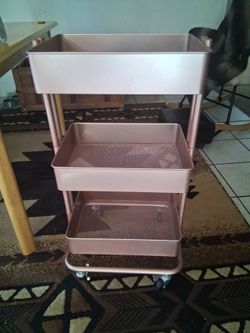 Rose Gold 3-Tier Metal Rolling Cart