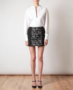 BALENCIAGA Cotton-linen and Lace Miniskirt Size:38 NEW