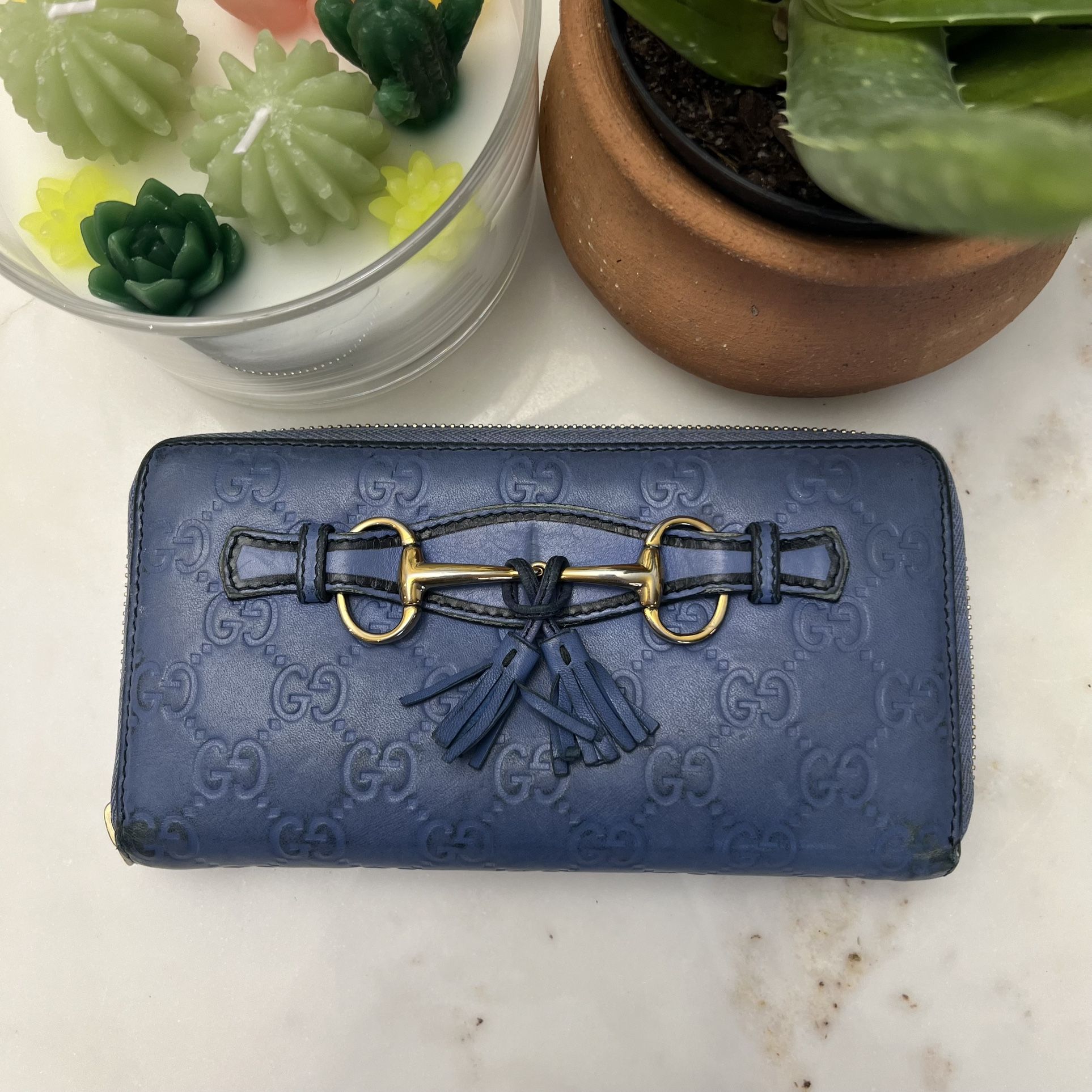 Gucci Guccissima Leather Zip Around Wallet with Horsebit Accent